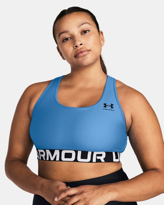 Sujetador deportivo HeatGear® Armour Mid Branded para mujer, Blue, pdpMainDesktop image number 4